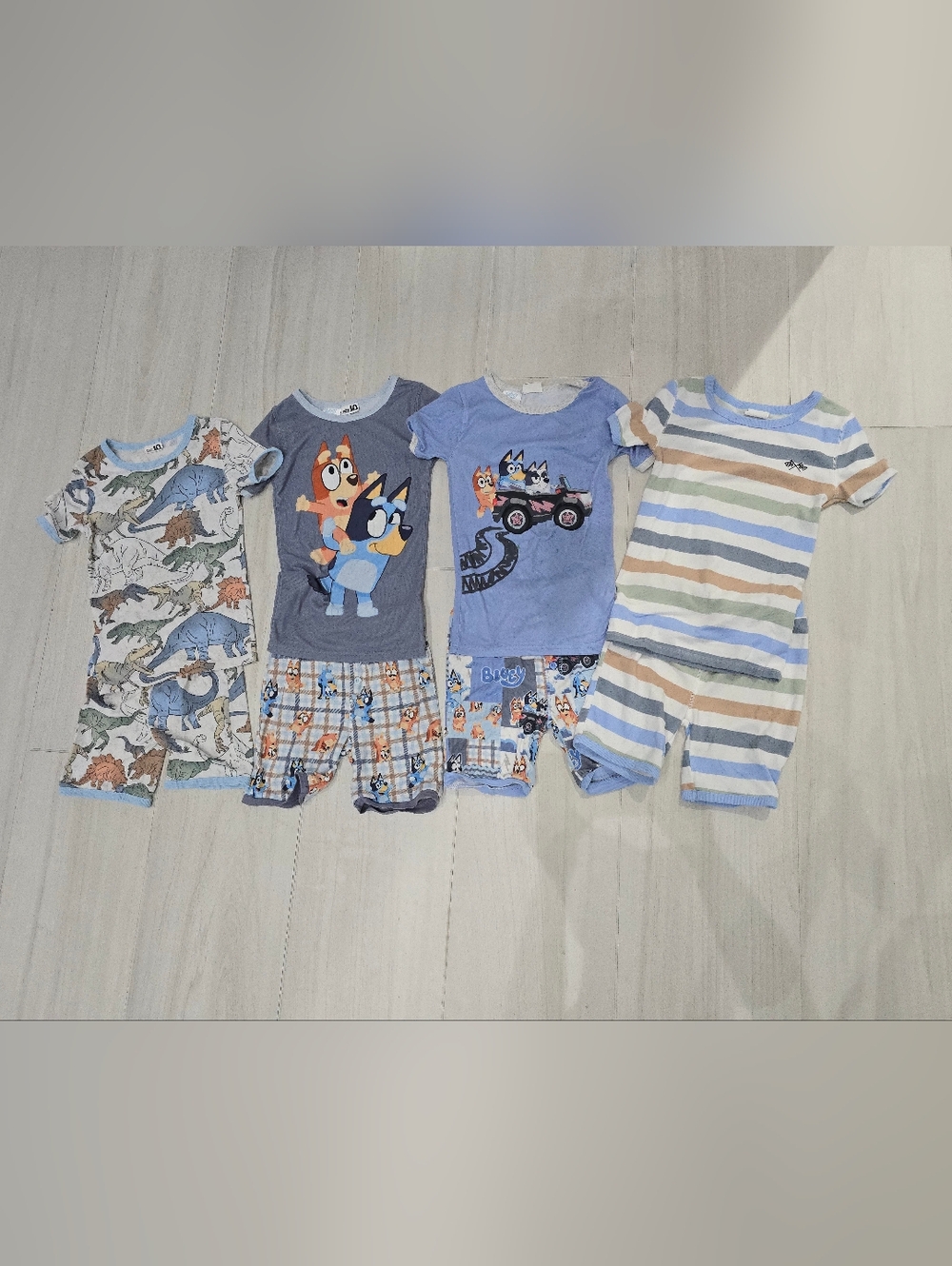 Boys Blue Pajamas Bundle Shorts Short Sleeve Sets- Dinosaurs Bluey  Stripes